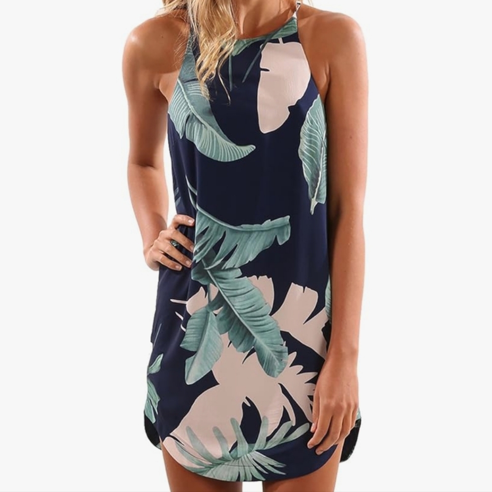Tropical Print Sleeveless Dress